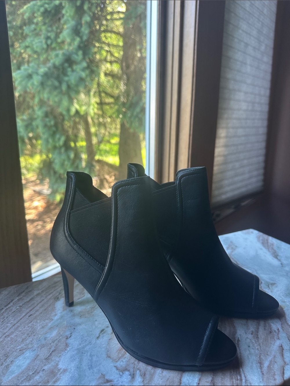 Cole Haan Black Peep-Toe Stiletto Booties . 
Size  8.5 B .